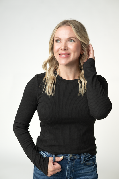 Michelle Mae Reese Ribbed Long Sleeve Top - Black