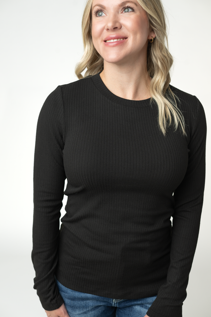 Michelle Mae Reese Ribbed Long Sleeve Top - Black