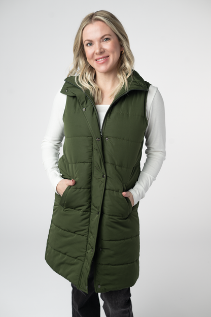 Michelle Mae Harlow Long Vest - Dark Olive
