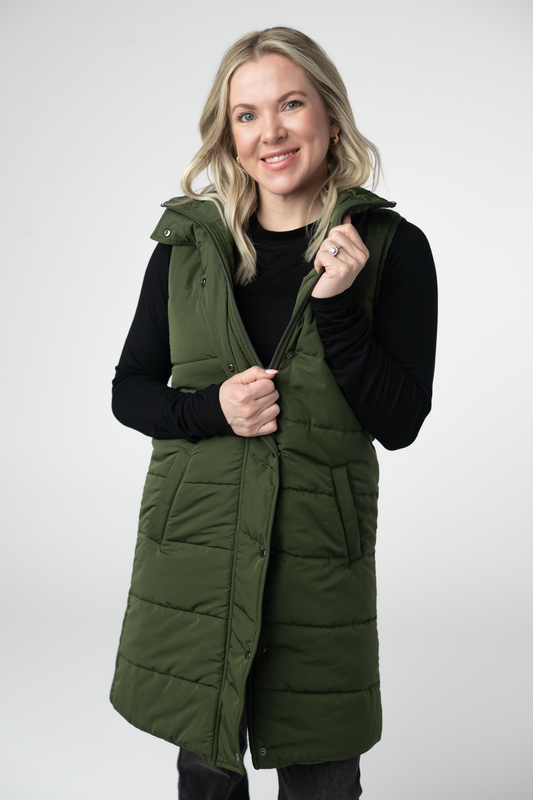 Michelle Mae Harlow Long Vest - Dark Olive