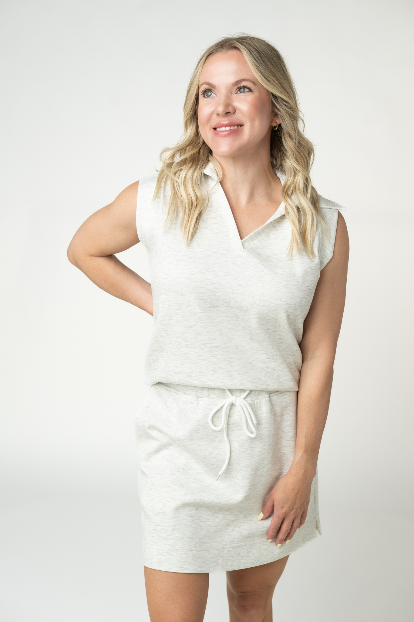 Michelle Mae Luxe Collar Tank/Skort Set - Heathered Neutral