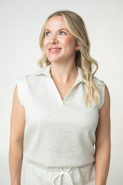 Michelle Mae Luxe Collar Tank/Skort Set - Heathered Neutral
