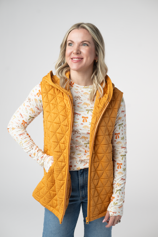 Michelle Mae Heather Geometric Hooded Vest - Mustard