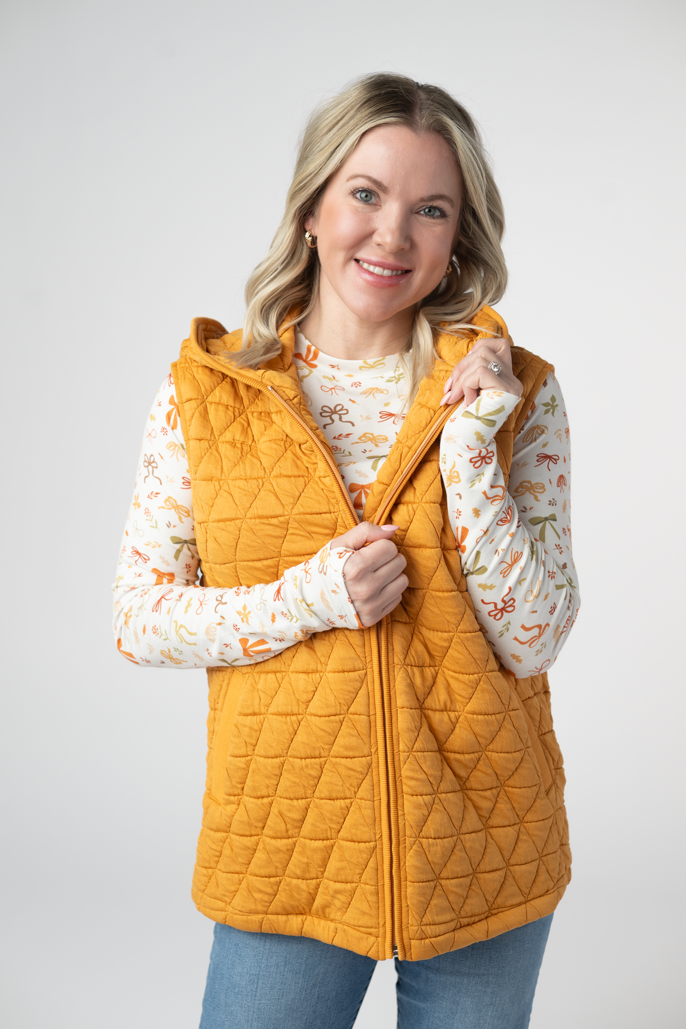 Michelle Mae Heather Geometric Hooded Vest - Mustard