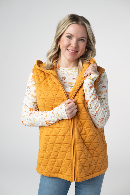 Michelle Mae Heather Geometric Hooded Vest - Mustard