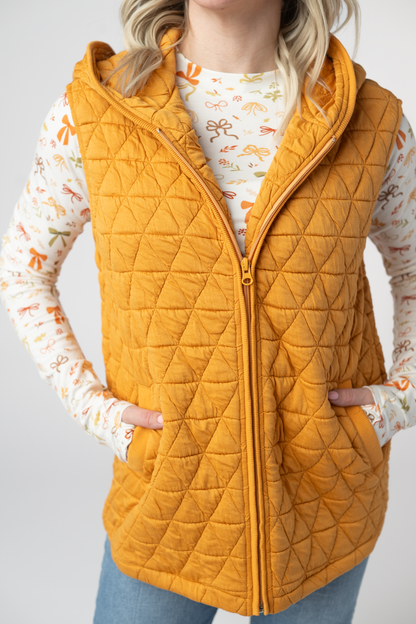 Michelle Mae Heather Geometric Hooded Vest - Mustard