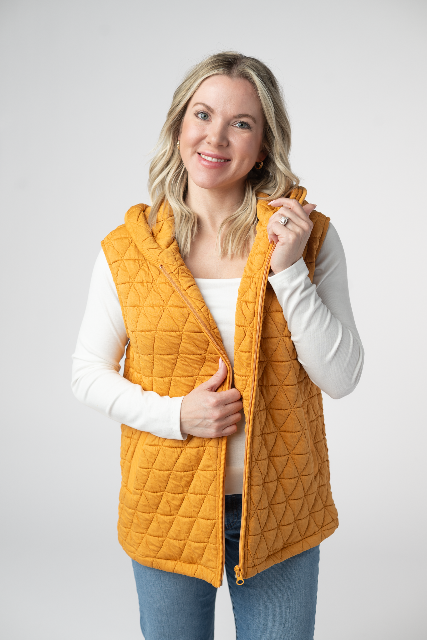Michelle Mae Heather Geometric Hooded Vest - Mustard