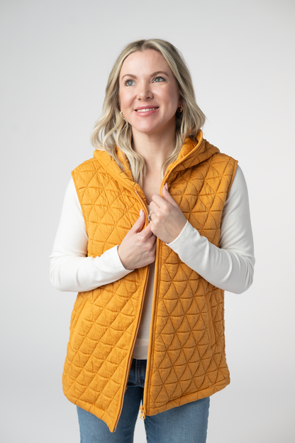 Michelle Mae Heather Geometric Hooded Vest - Mustard