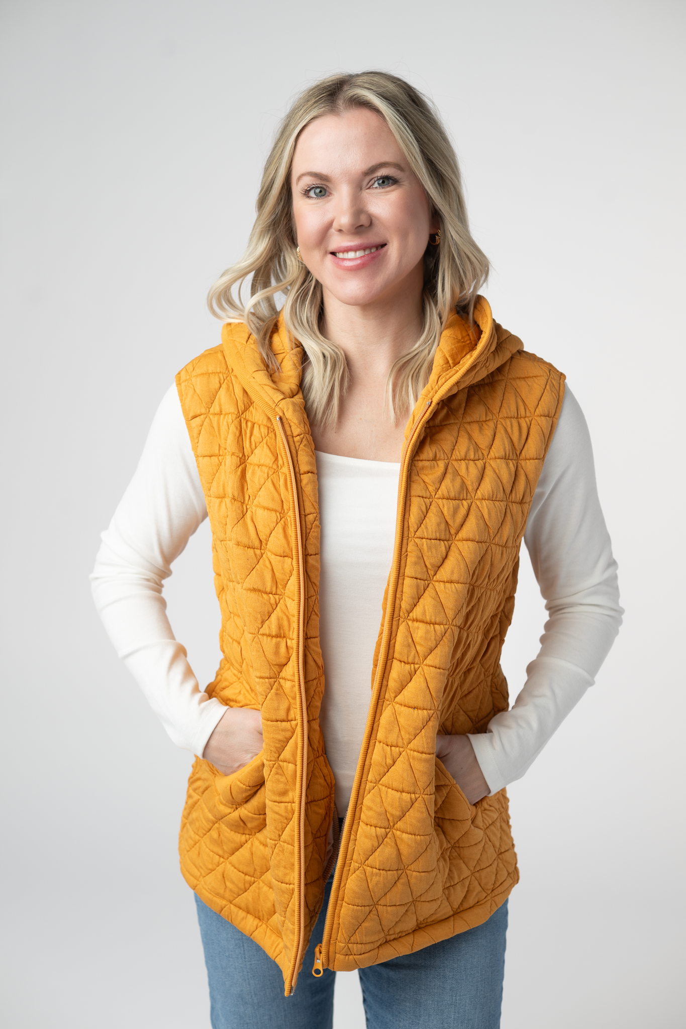 Michelle Mae Heather Geometric Hooded Vest - Mustard
