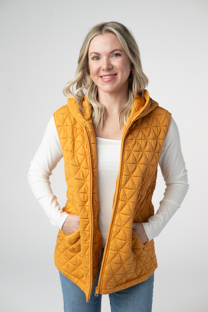 Michelle Mae Heather Geometric Hooded Vest - Mustard