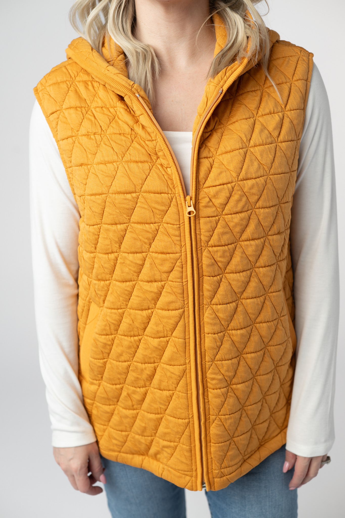Michelle Mae Heather Geometric Hooded Vest - Mustard