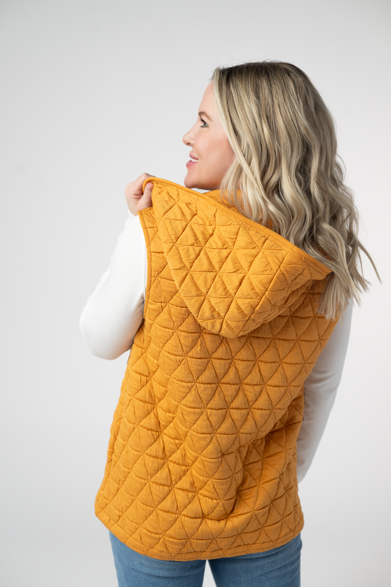 Michelle Mae Heather Geometric Hooded Vest - Mustard