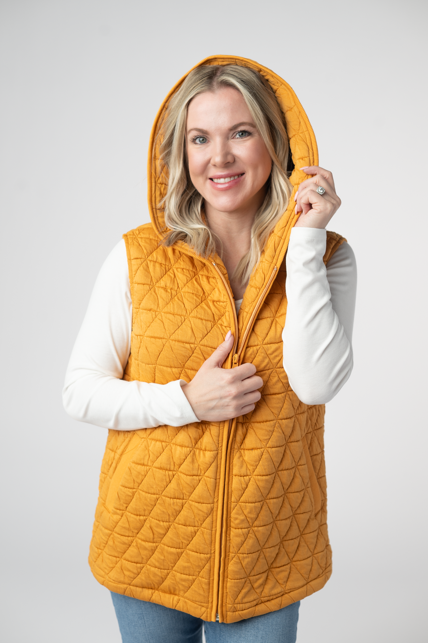 Michelle Mae Heather Geometric Hooded Vest - Mustard