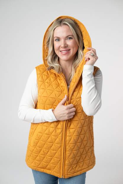 Michelle Mae Heather Geometric Hooded Vest - Mustard