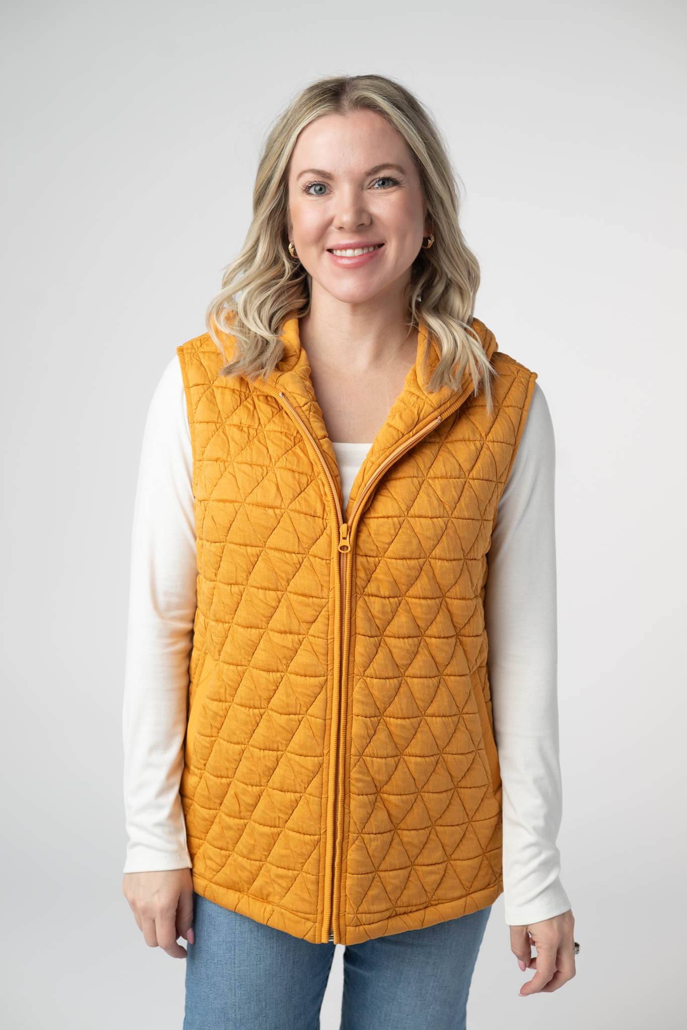 Michelle Mae Heather Geometric Hooded Vest - Mustard