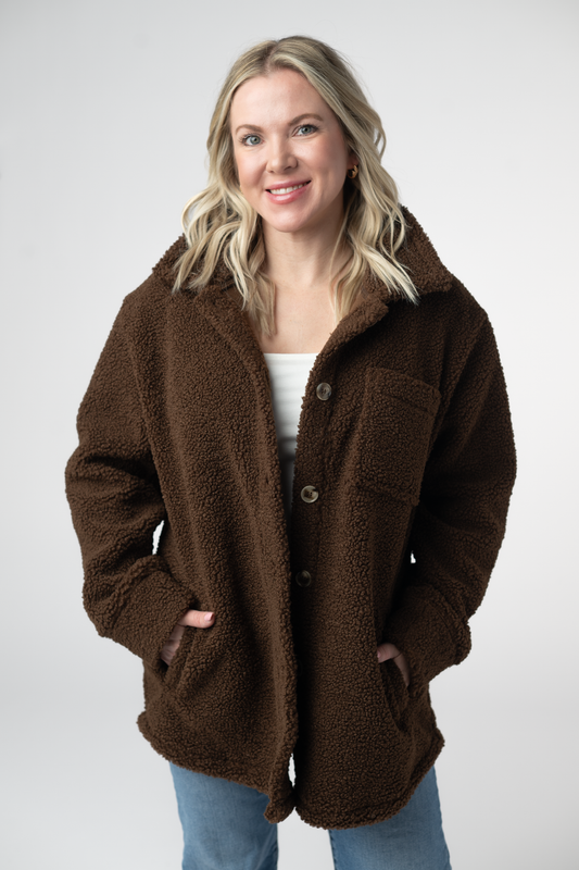 Michelle Mae Teddy Oversized Shacket - Brown
