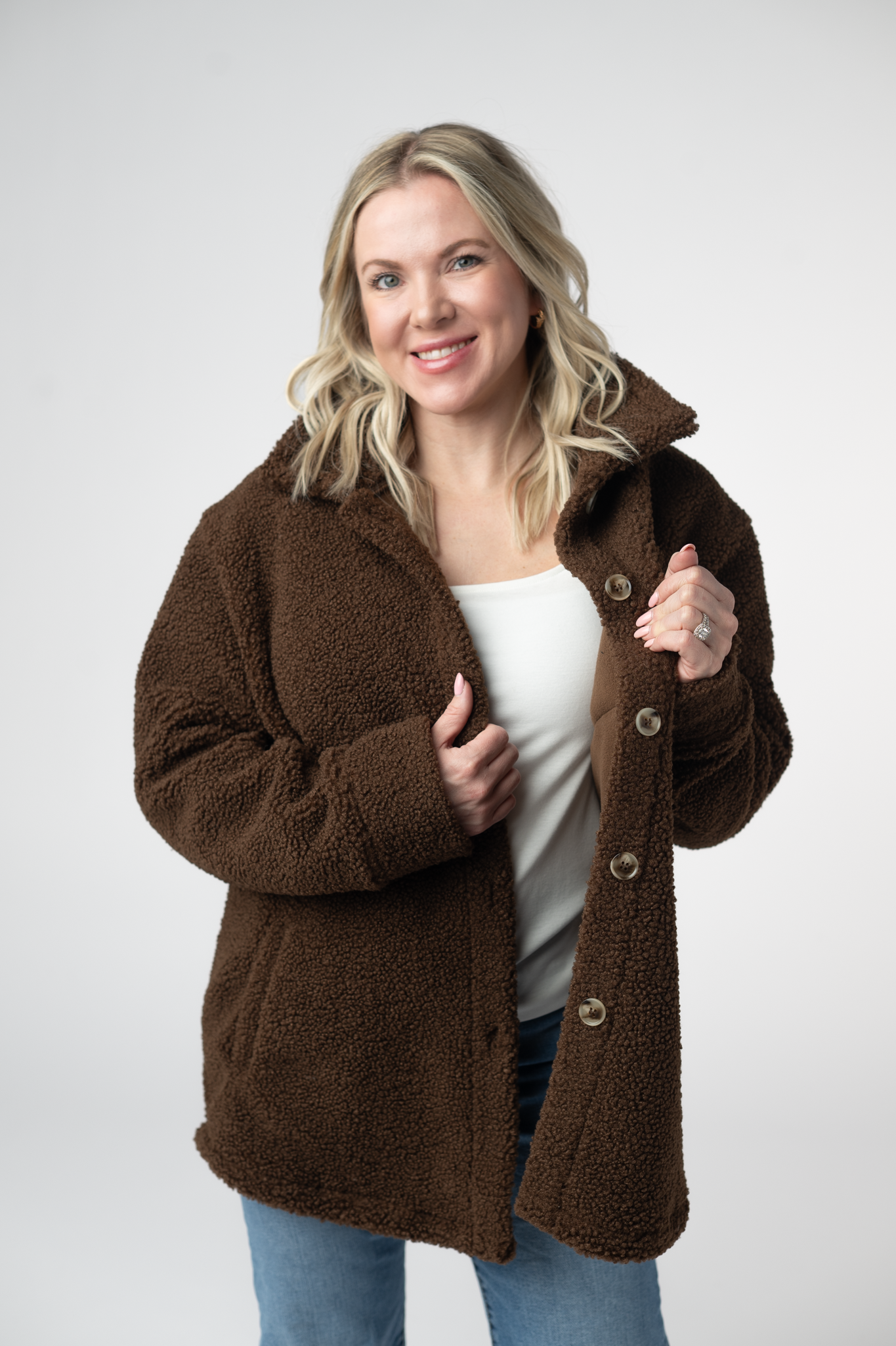 Michelle Mae Teddy Oversized Shacket - Brown