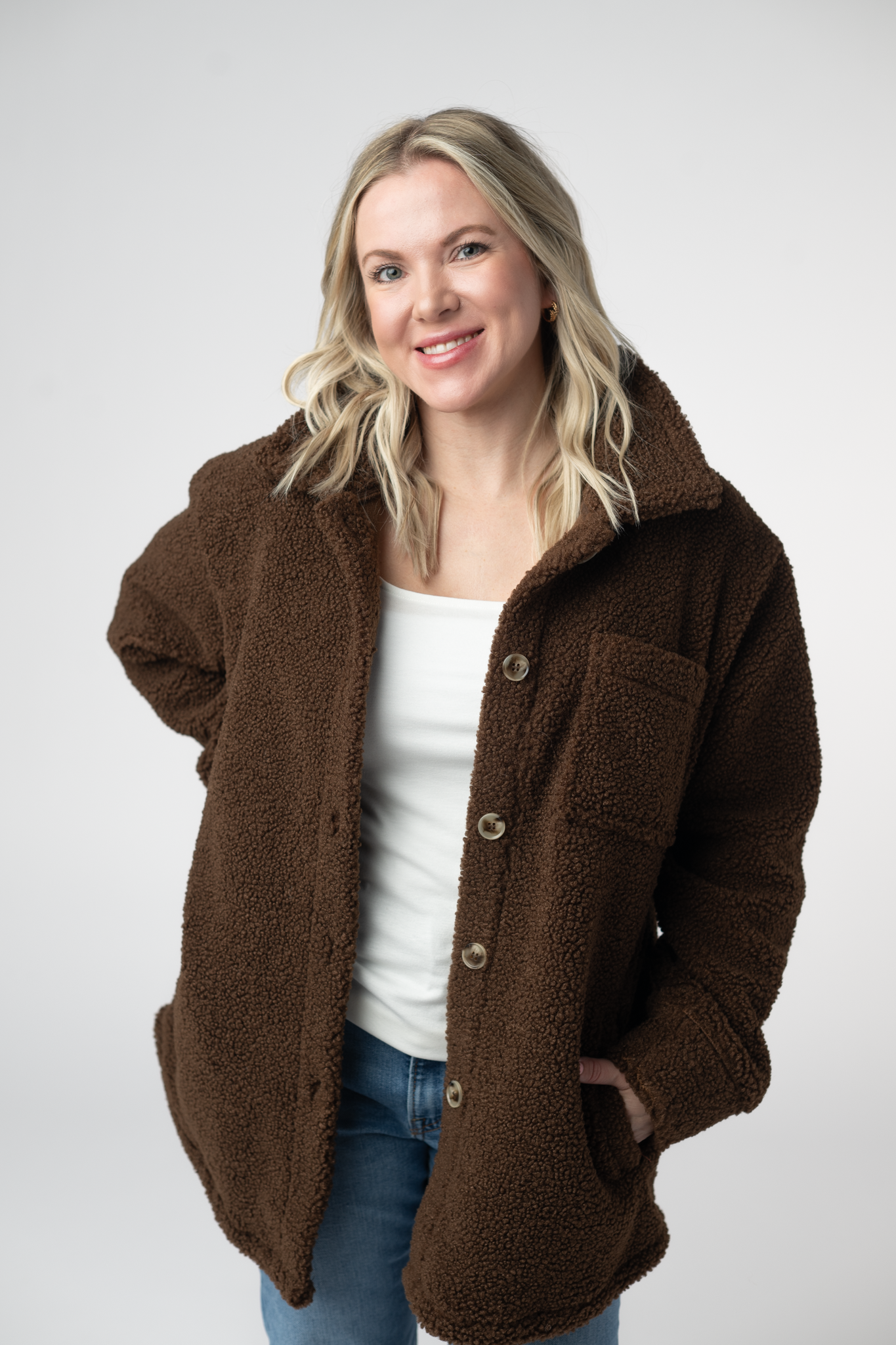Michelle Mae Teddy Oversized Shacket - Brown