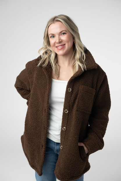 Michelle Mae Teddy Oversized Shacket - Brown