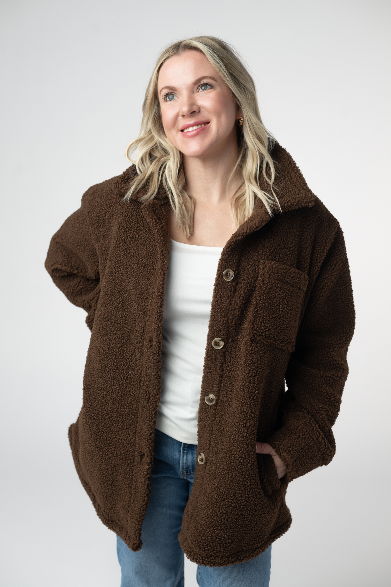 Michelle Mae Teddy Oversized Shacket - Brown