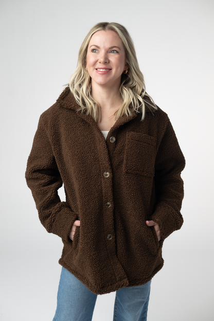 Michelle Mae Teddy Oversized Shacket - Brown