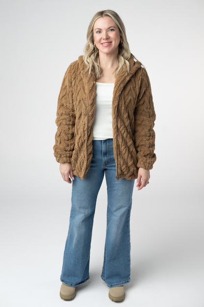 Michelle Mae Fuzzy Sherpa Fullzip Hoodie - Maple