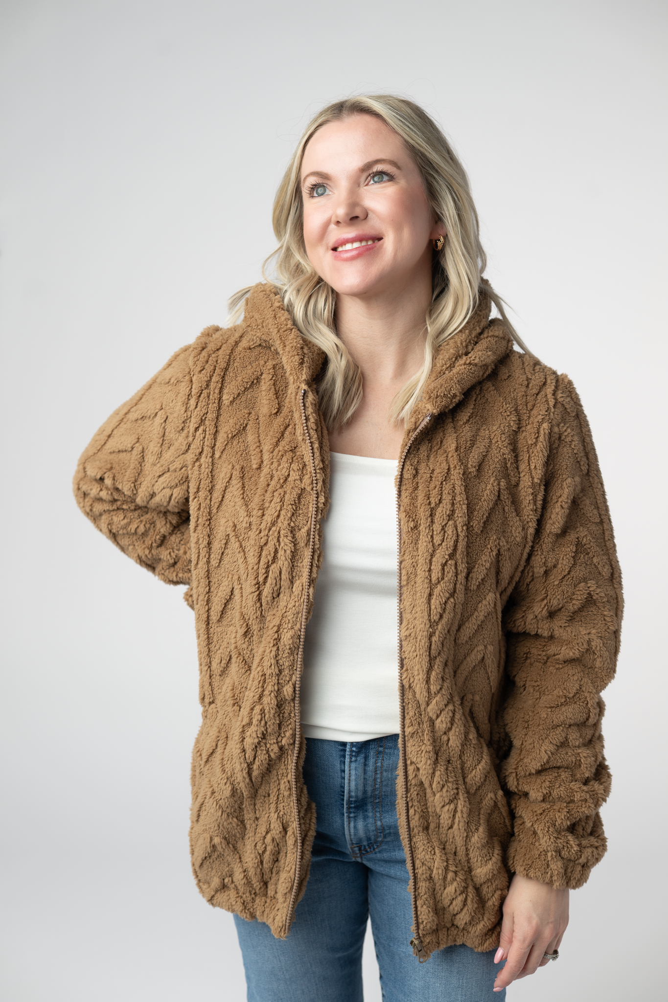 Michelle Mae Fuzzy Sherpa Fullzip Hoodie - Maple