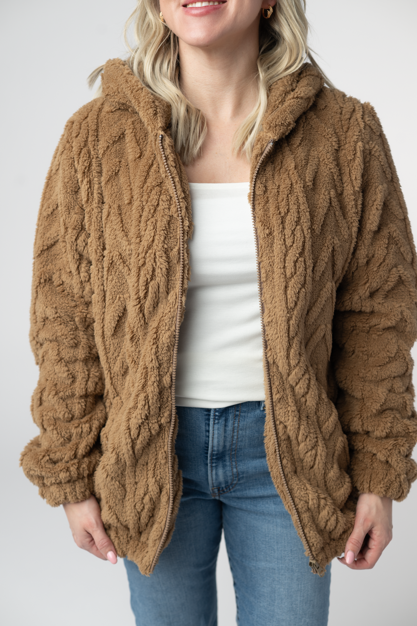 Michelle Mae Fuzzy Sherpa Fullzip Hoodie - Maple