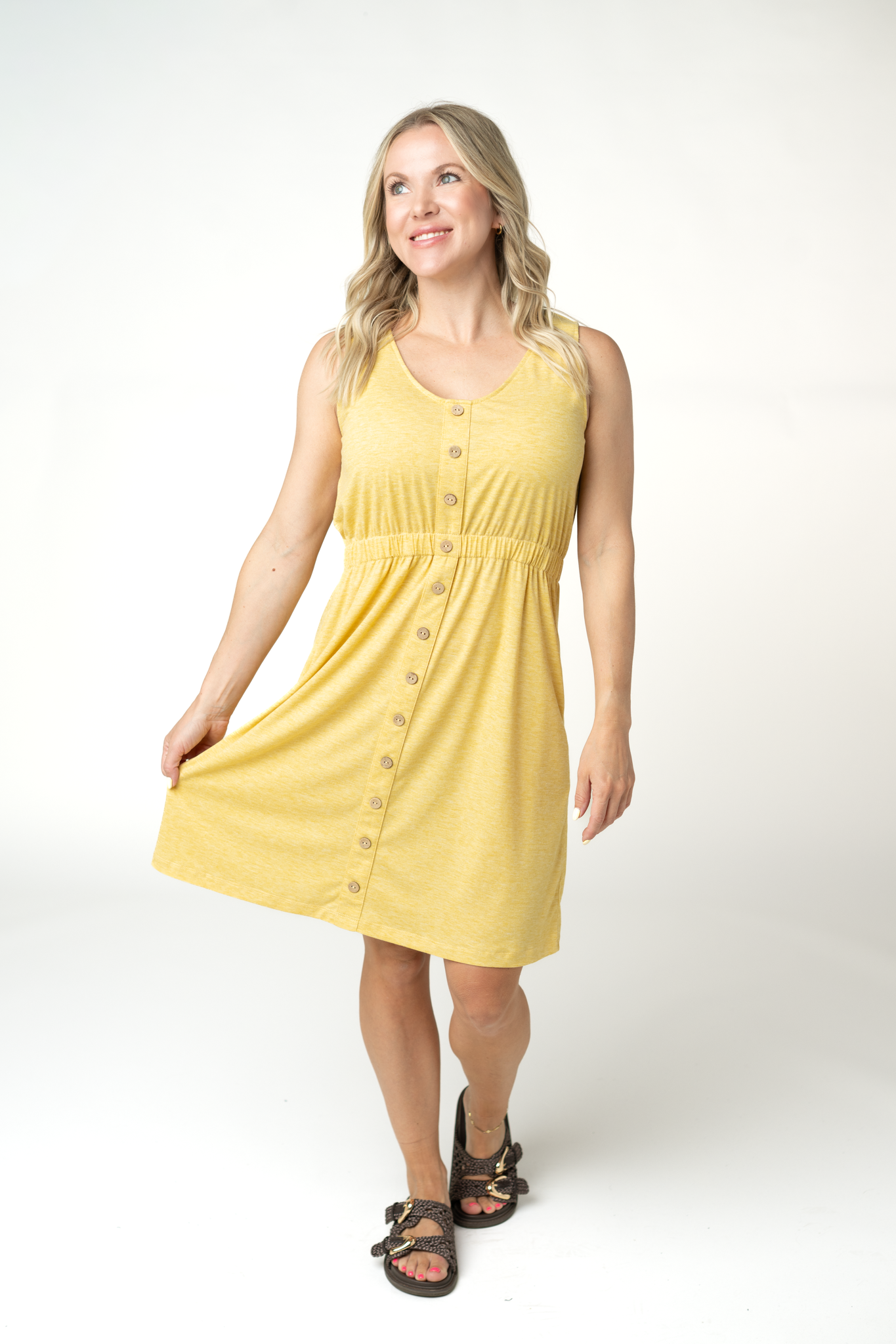Michelle Mae Beverly Button Dress - Yellow