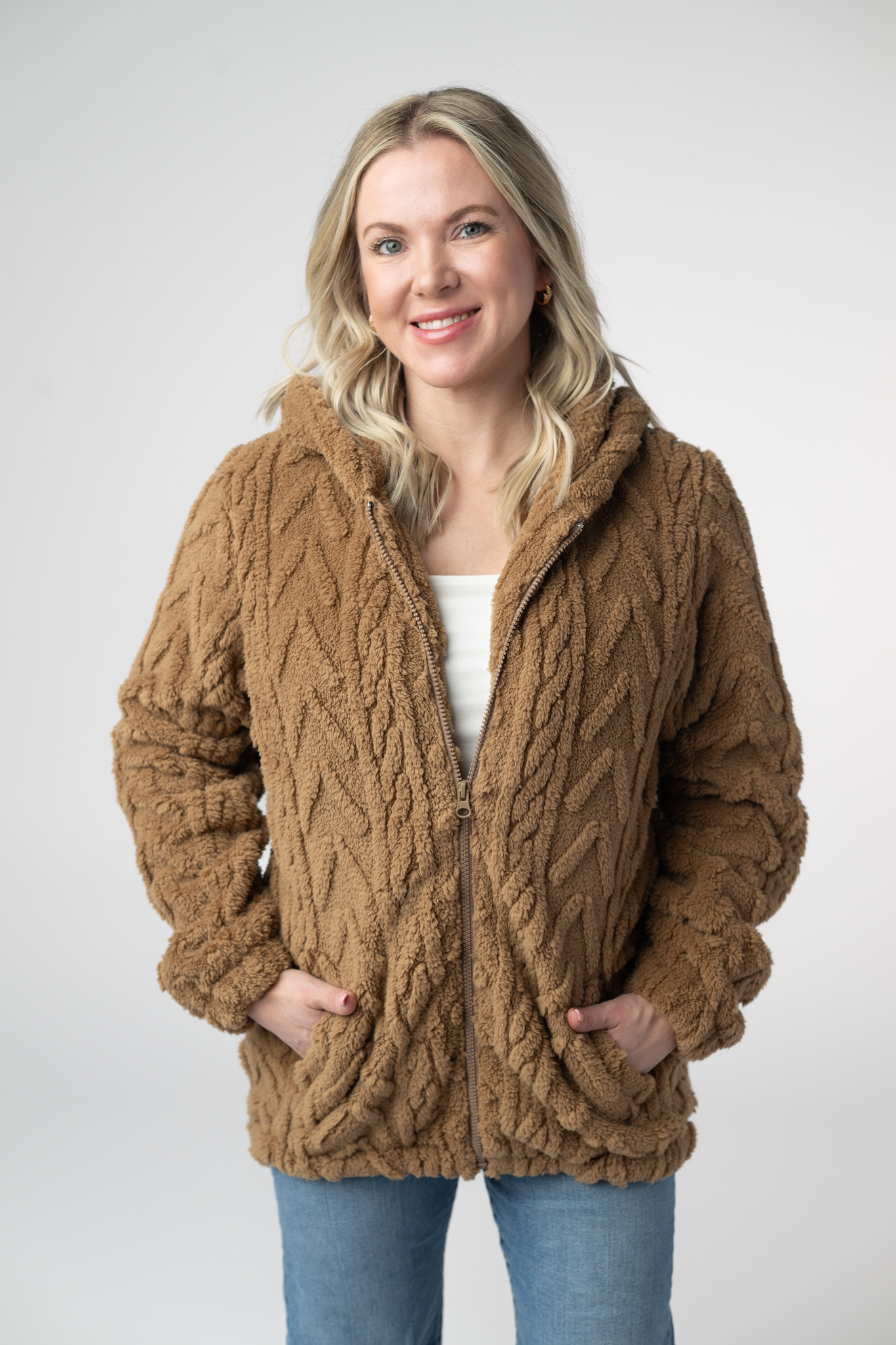 Michelle Mae Fuzzy Sherpa Fullzip Hoodie - Maple