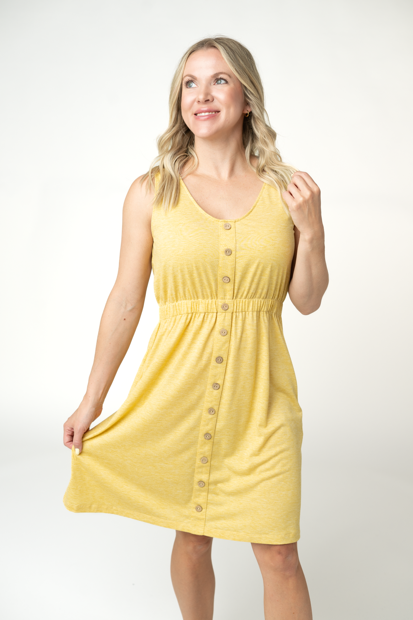 Michelle Mae Beverly Button Dress - Yellow