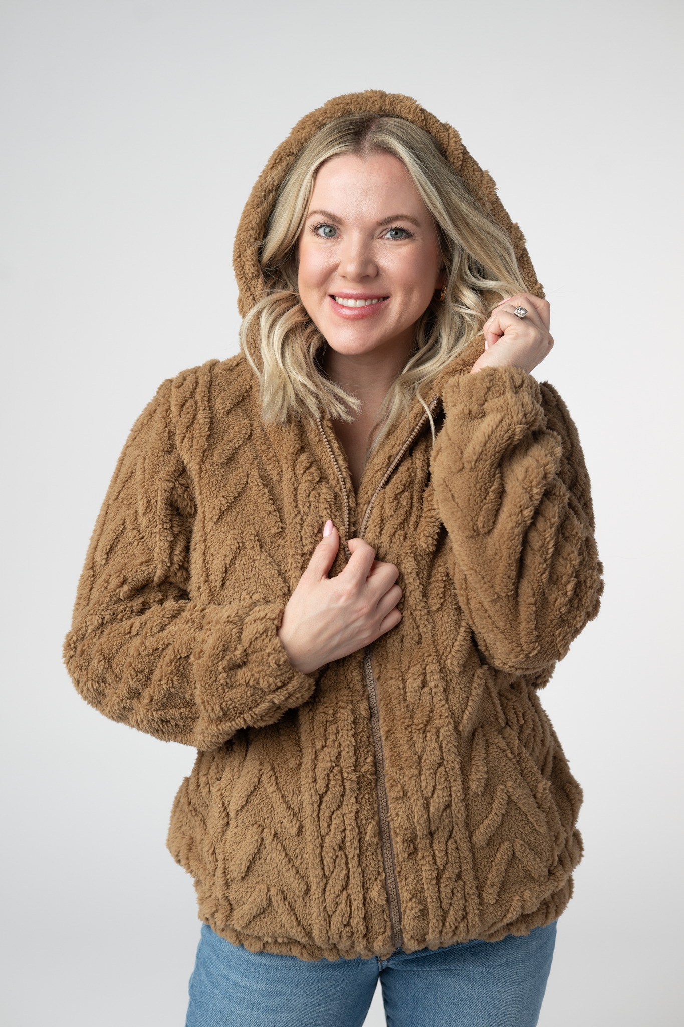 Michelle Mae Fuzzy Sherpa Fullzip Hoodie - Maple