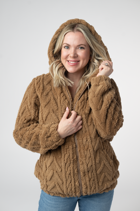 Michelle Mae Fuzzy Sherpa Fullzip Hoodie - Maple