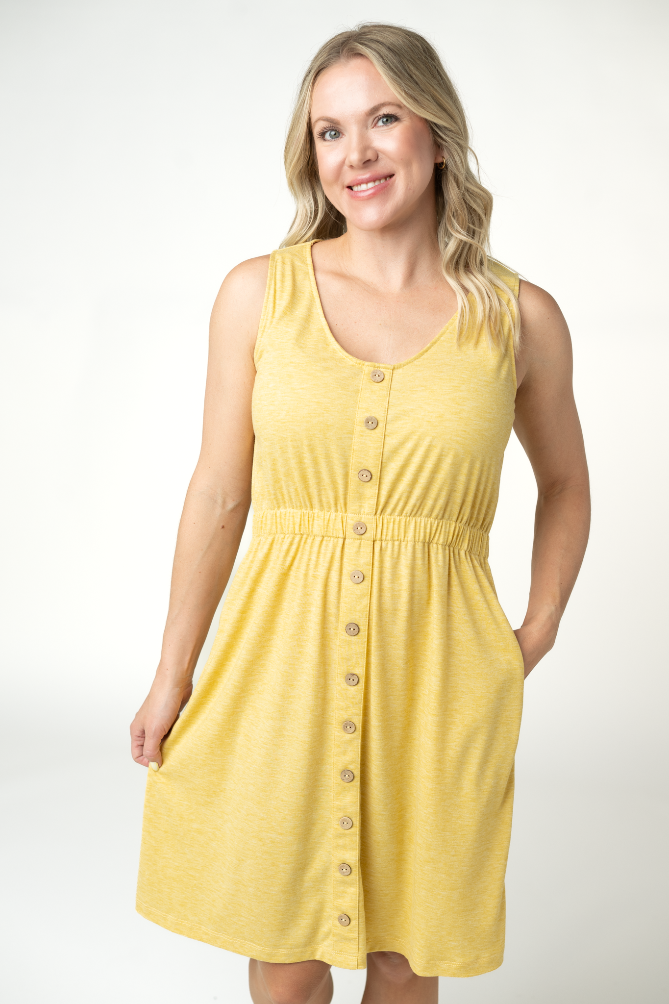Michelle Mae Beverly Button Dress - Yellow