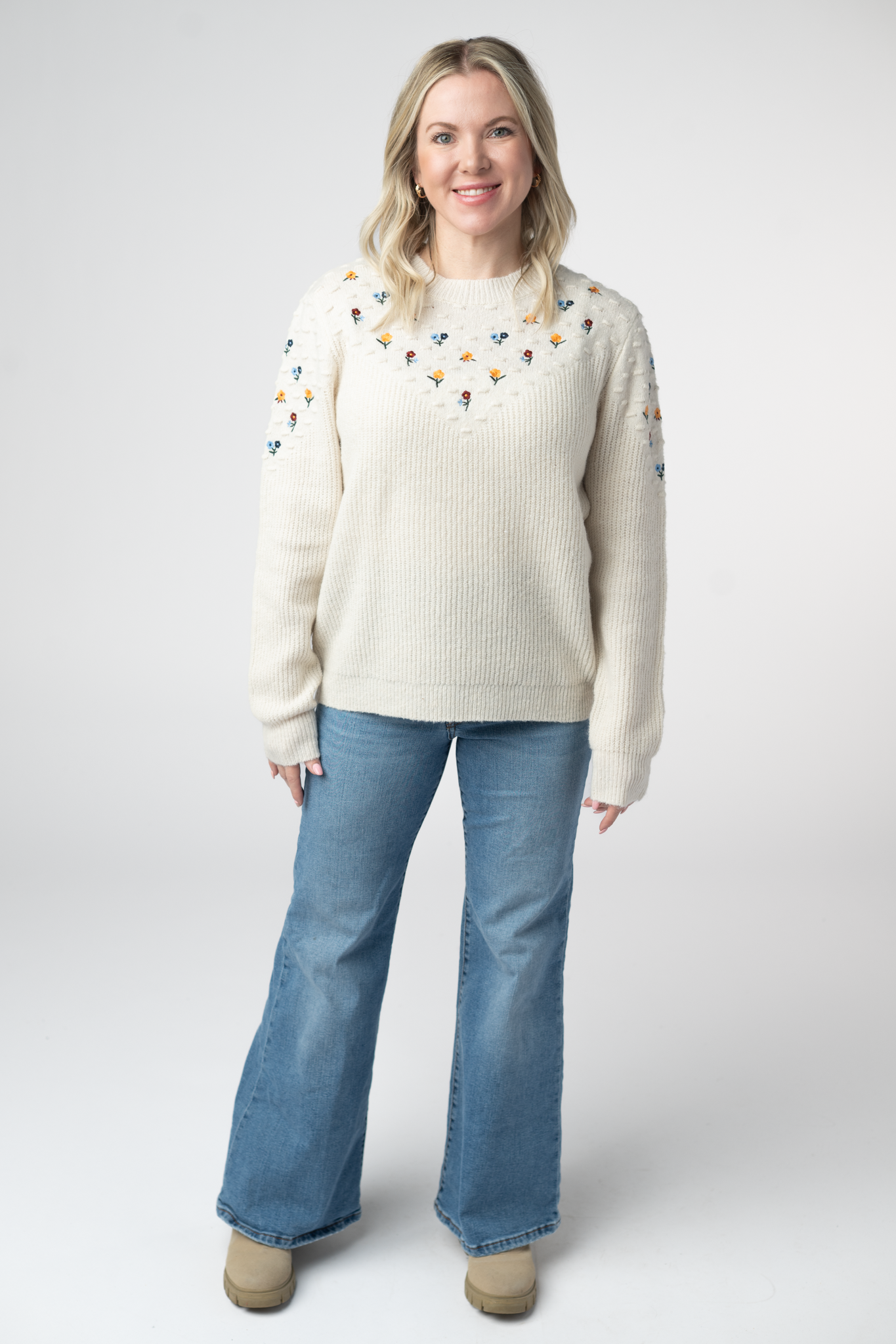 Michelle Mae Micro Flower Sweater - Ivory