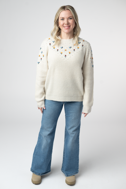 Michelle Mae Micro Flower Sweater - Ivory