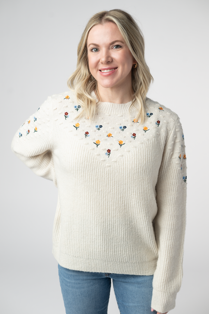Michelle Mae Micro Flower Sweater - Ivory