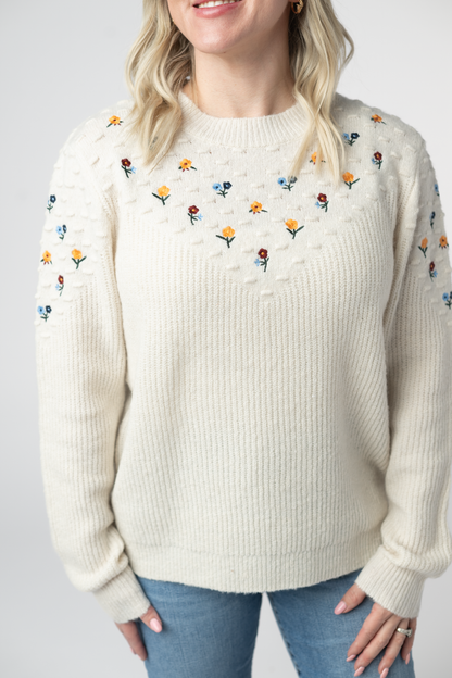 Michelle Mae Micro Flower Sweater - Ivory