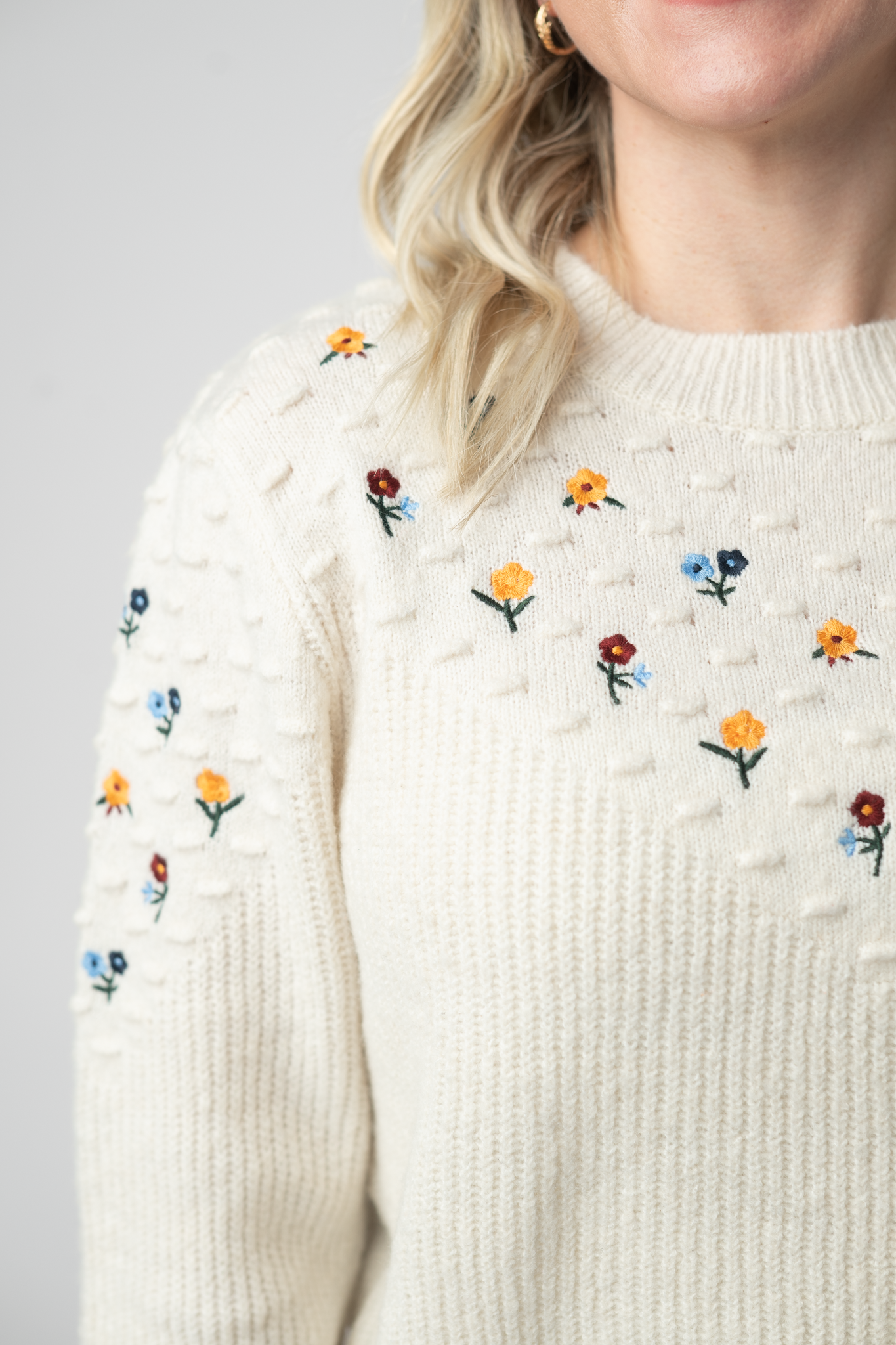 Michelle Mae Micro Flower Sweater - Ivory