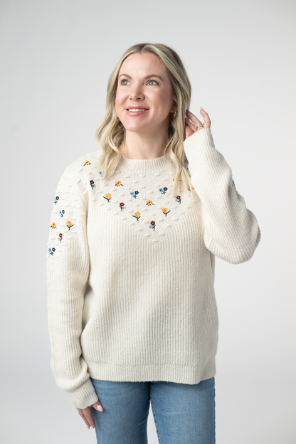 Michelle Mae Micro Flower Sweater - Ivory