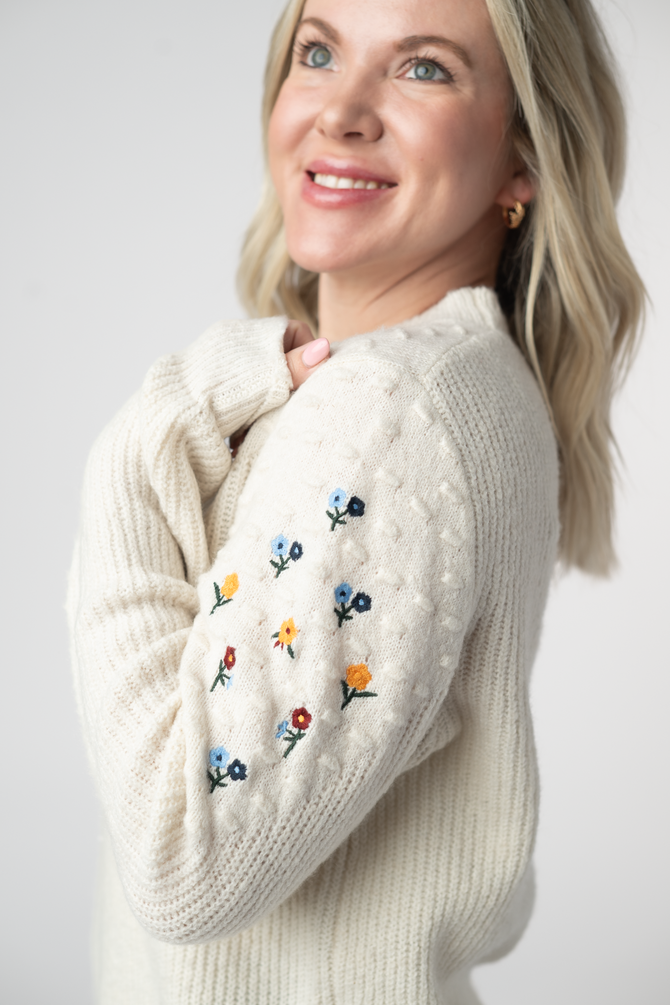 Michelle Mae Micro Flower Sweater - Ivory