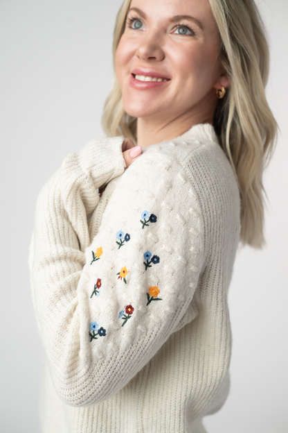 Michelle Mae Micro Flower Sweater - Ivory