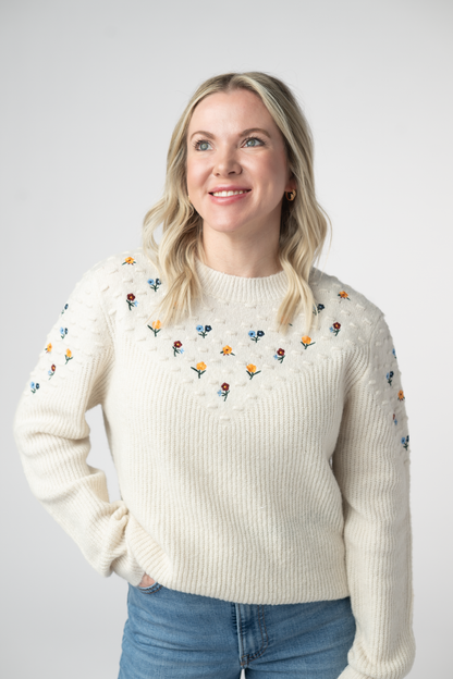 Michelle Mae Micro Flower Sweater - Ivory
