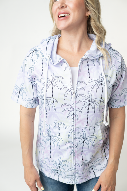 Michelle Mae Short Sleeve Hoodie - Neon Palm Trees