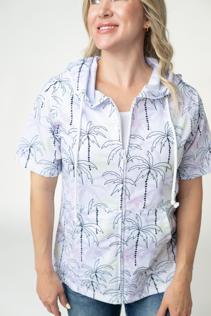Michelle Mae Short Sleeve Hoodie - Neon Palm Trees