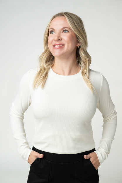 Michelle Mae Reese Ribbed Long Sleeve Top - Ivory