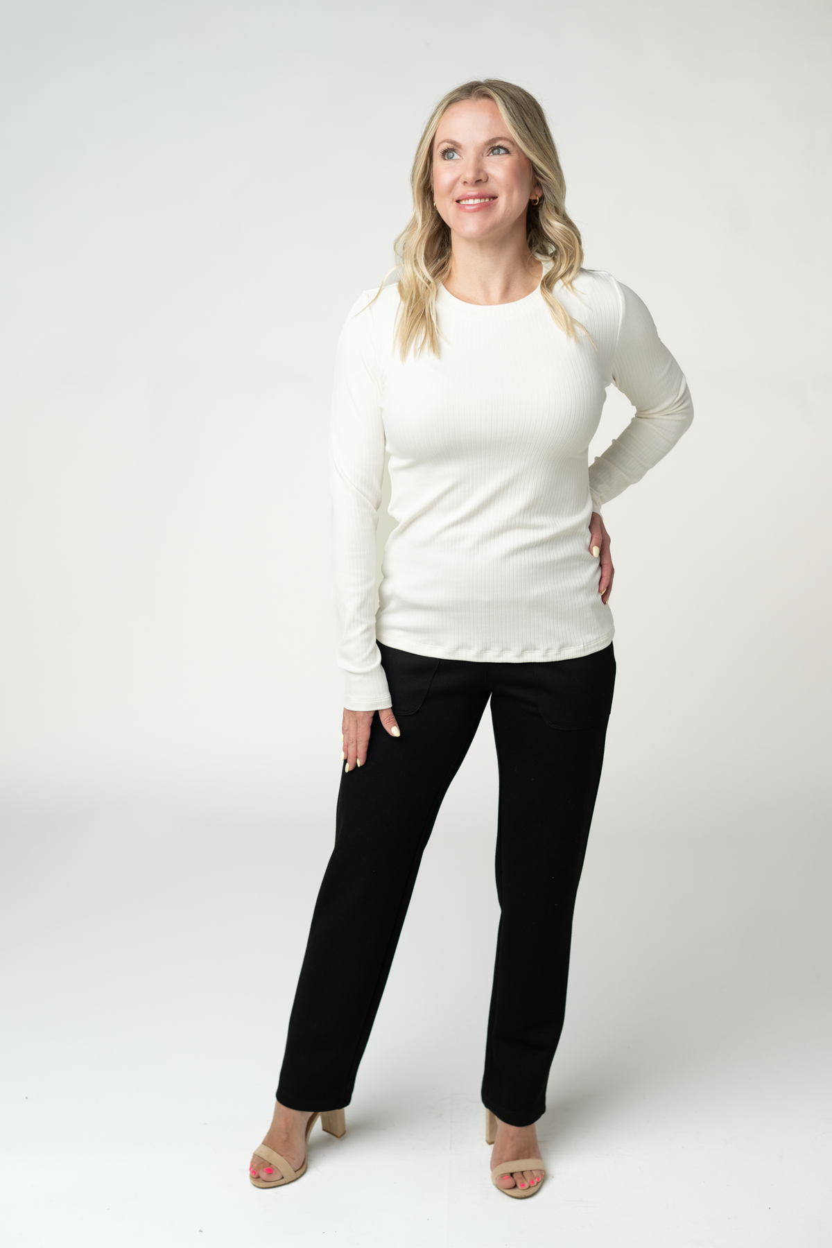 Michelle Mae Reese Ribbed Long Sleeve Top - Ivory