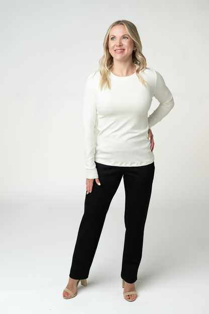 Michelle Mae Reese Ribbed Long Sleeve Top - Ivory