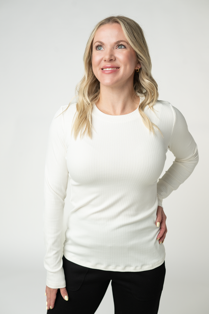 Michelle Mae Reese Ribbed Long Sleeve Top - Ivory