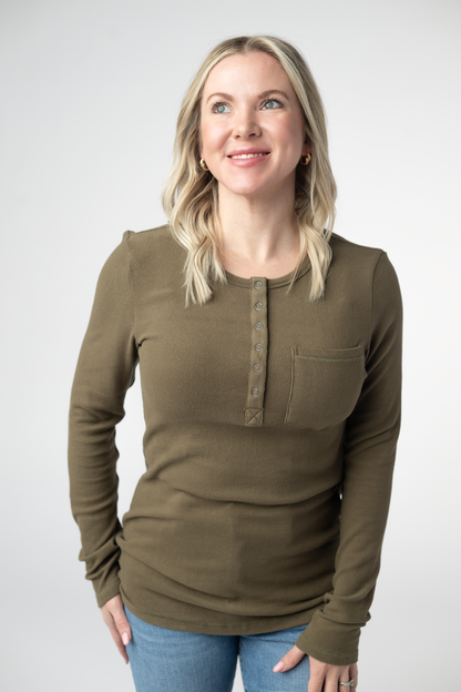 Michelle Mae Georgia Long Sleeve Top - Olive